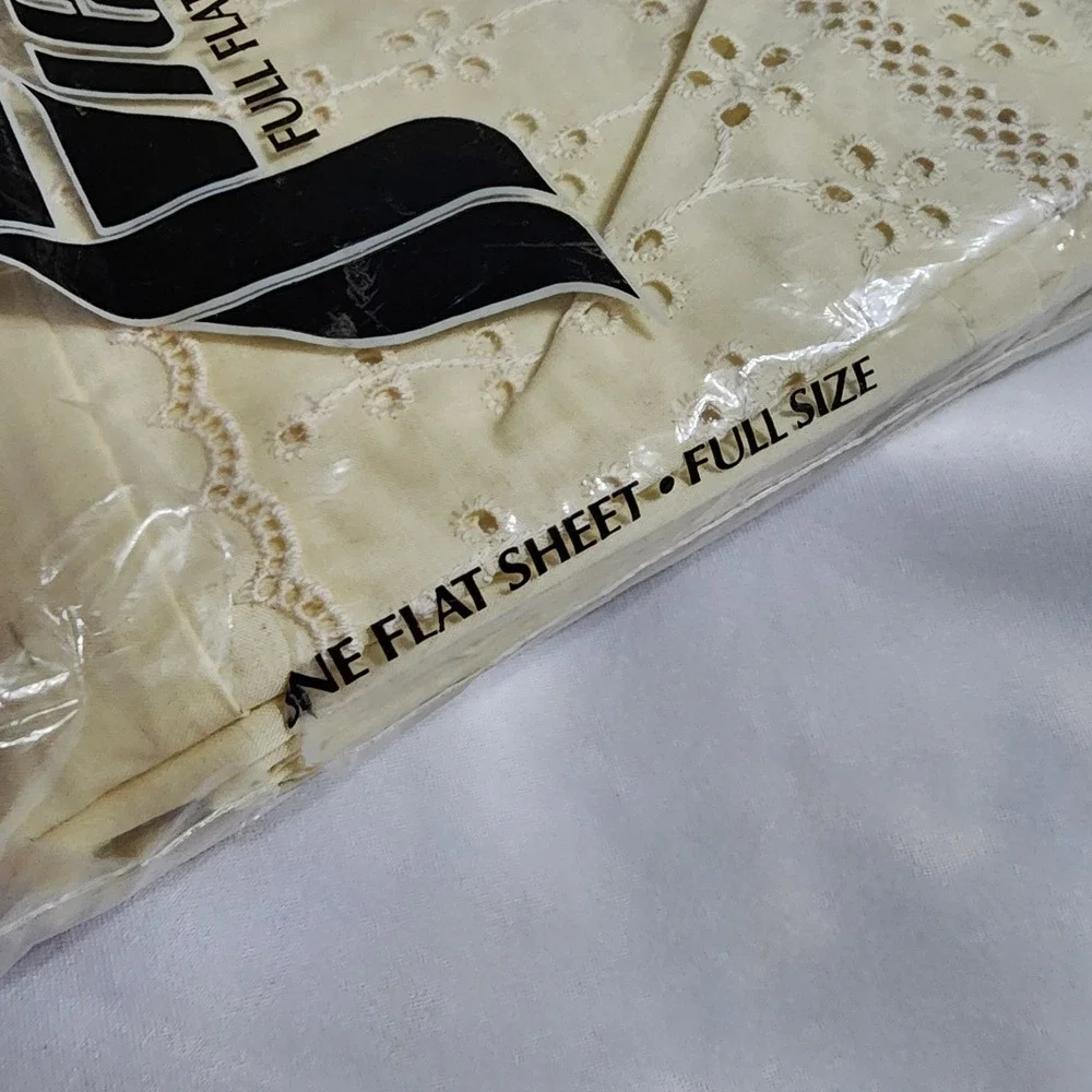Fieldcrest Trousseau Lace Full Flat Sheet Vintage Eyelet Percale Cream New